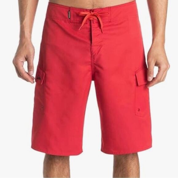 Quiksilver Manic 22 Inch Length Cargo Pocket Boardshort Swim Trunk, Red, 38, NWT - Picture 1 of 11